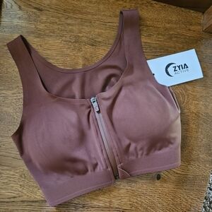 ZYIA Coffee Front Zipper Access Bra
